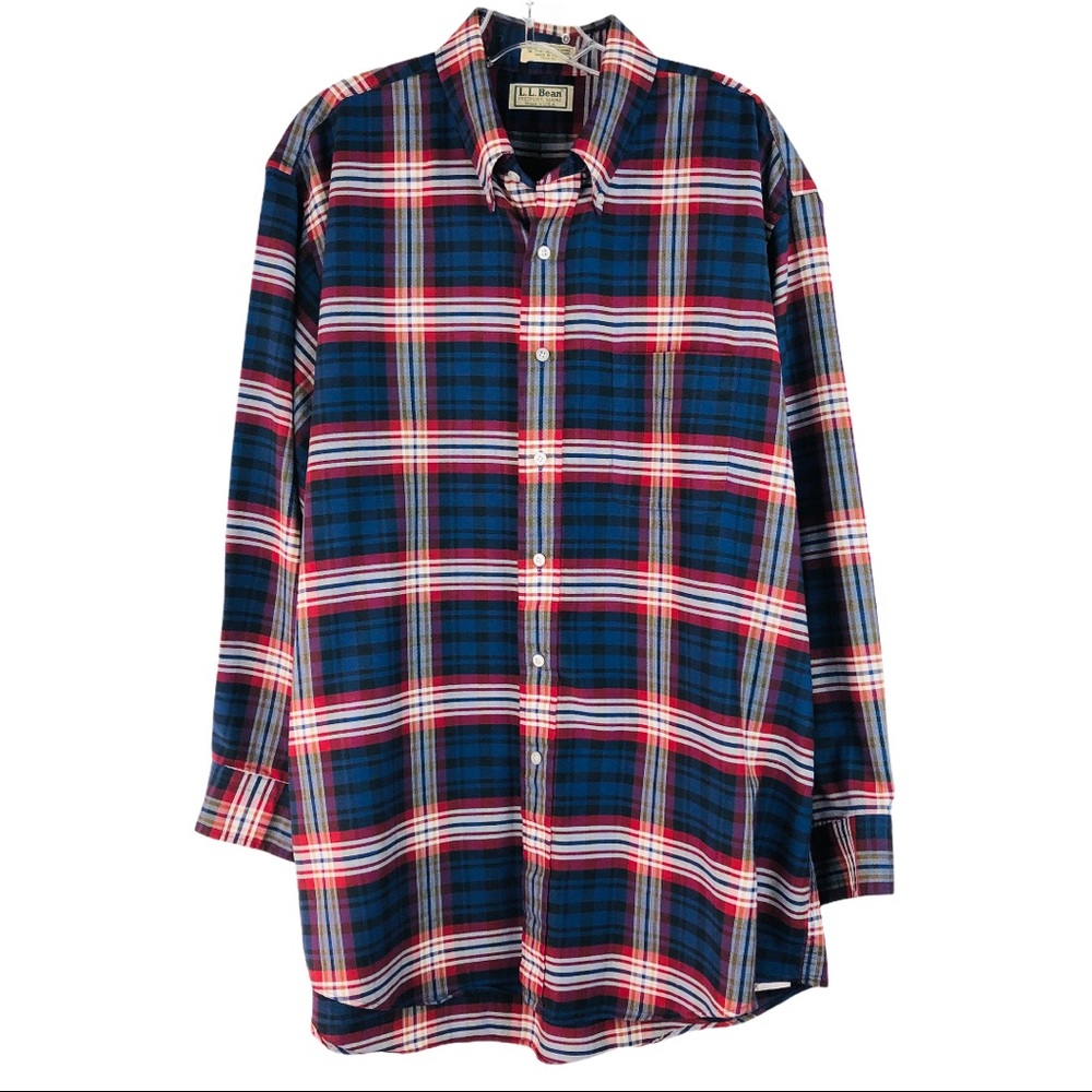 L.L. Bean blue red plaid VTG button down shirt